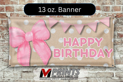 Pink Bow Birthday Banner (Single-Sided)