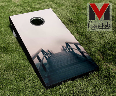 Foggy Boardwalk Cornhole Board Skin