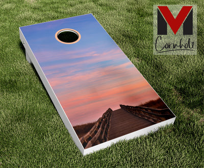 Sunset Boardwalk Cornhole Board Skin