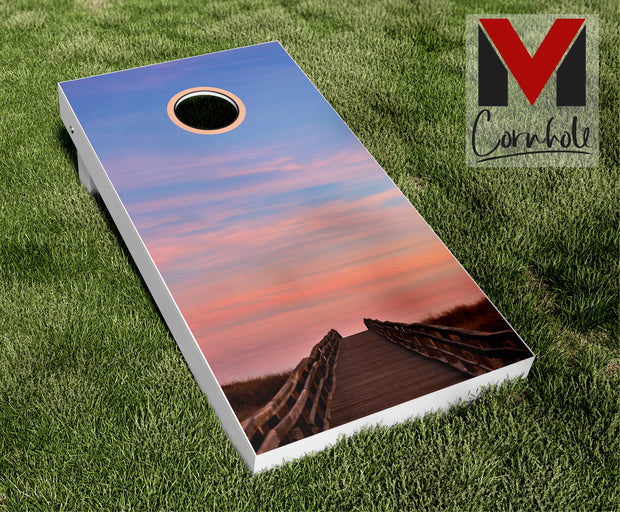 Sunset Boardwalk Cornhole Board Skin