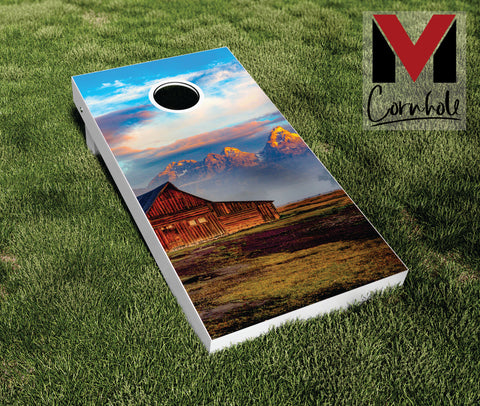 Mountain Landscape Barn Mini Skinny Dipped Cornhole Boards