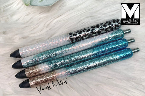 Silver/White Leopard Ombre Glitter Pen