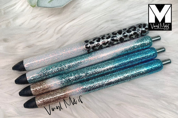 Teal/White Twist Glitter Pen