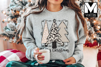Christmas Tree Trio with a variety of polka dot patterns or spots on Athletic/Sport Gray Sweatshirt 