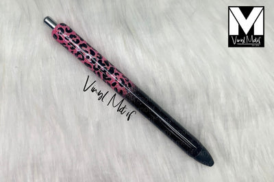 Hot Pink and Black Leopard Ombre Glitter Pen