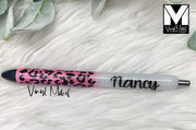 Hot Pink/White Leopard Glitter Pen