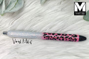 Hot Pink/White Leopard Glitter Pen