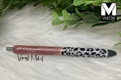 Rose Gold/White Leopard Glitter Pen