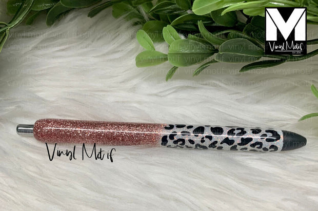 Rose Gold/White Leopard Glitter Pen