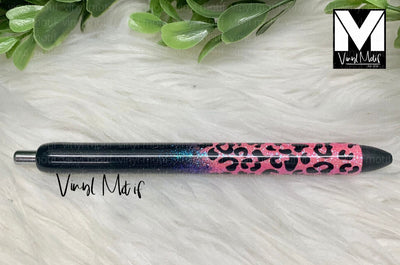 Bright Pink/Black Leopard Glitter Pen