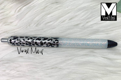 Silver/White Leopard Ombre Glitter Pen