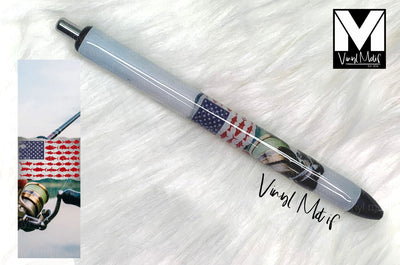 American Flag and Reel Silver Glitter Pen