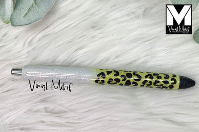 Yellow/White Ombre Leopard Glitter Pen