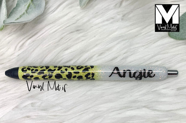 Yellow/White Ombre Leopard Glitter Pen